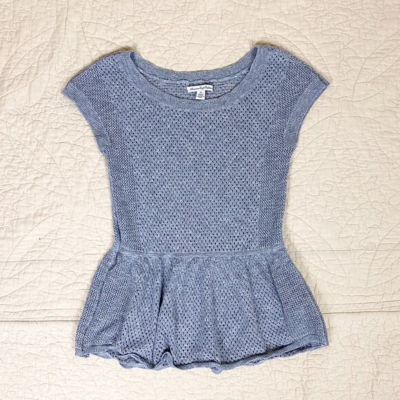 American Eagle Outfitters Gray Babydoll Blouse Top Womens S Knit Mesh Preppy Y2K - Picture 1 of 11